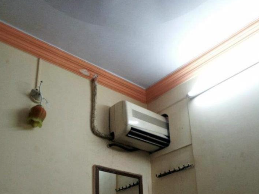 This image depict sarcasm about design flexibility of Split AC and space management